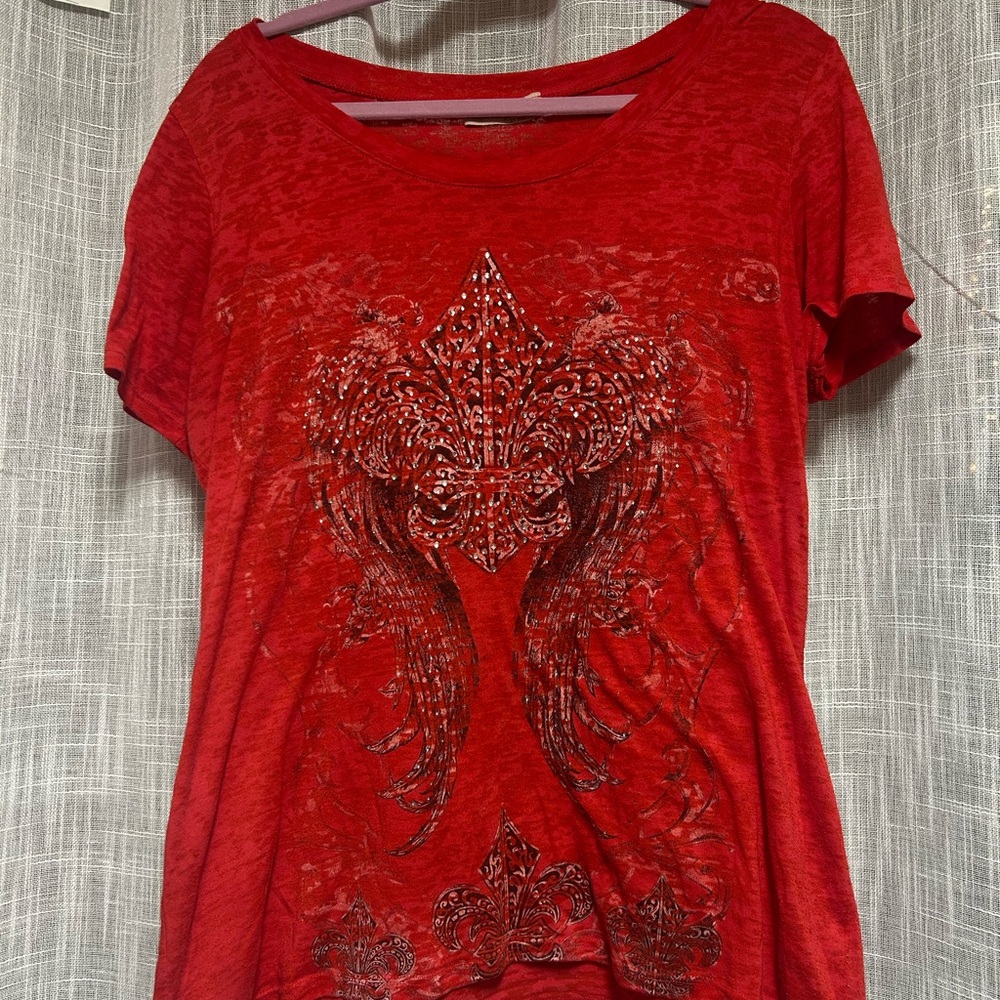 Red Graphic Bedazzled Women's Top